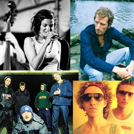 © radio FM4 Sampler aus vier verschiedenen Bandfotos