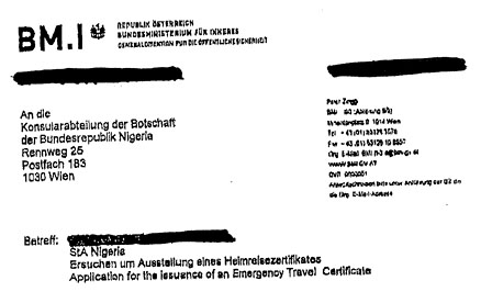 © Radio FM4 briefkopf des "heimreisezertifikats"