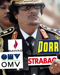 © AP / FM4 Gaddafi mit Sponsoren bawag, OMV, Porr und Strabag