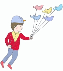 © Sylvia K., http://www.facebook.com/bluebirdvienna Bub mit Vogel-Luftballons, Logo vom Blue Bird Festival