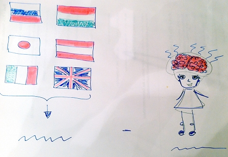 © Polina Kozhevnikova Flaggen und ein Mädchen mit Gehirn