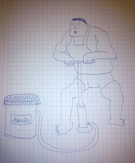 © Sophie Langer Ein Bodybuilder pumpt ein Marillen-Glas auf