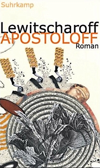 Coverbild des Romans "Apostoloff". Eine Collage aus Heililgenbildern, Wörtern und Blättern.