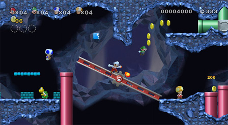 Ein Bildschirmfoto aus dem Videospiel "New Super Mario Bros. Wii".