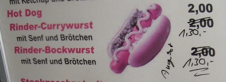 preisrabatte bei fastfood: currywurst und bockwurst um 1.30 euro statt 2 euro