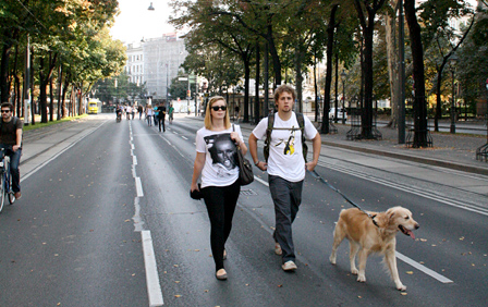 Die gesperrte Ringstraße in Wien am "Autofreien Tag"