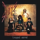 Albumcover von "Trapped Animal" der Band Slits, die Bandmitglieder sitzen bzw stehen vor einer grauen Wand