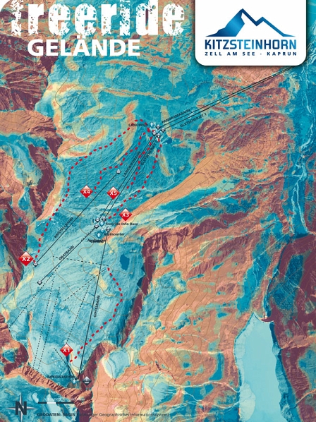 Topografische Karte vom Freeride Gebiet