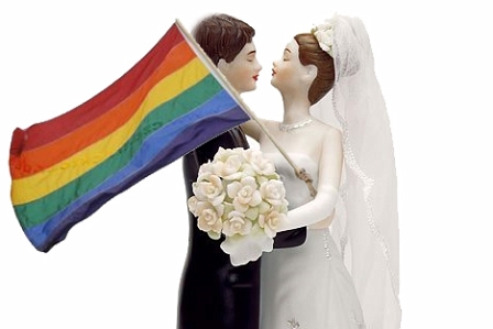 © Radio FM4 Hochzeitstorte-Paar mit Regenbogenfahne
