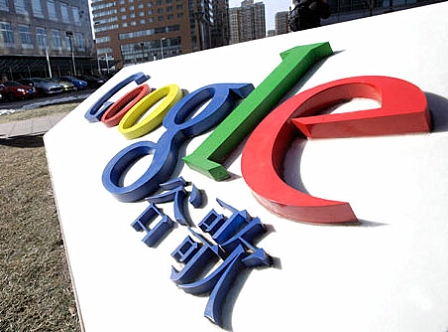 Firmenlogo von Google im Hauptquartier in Peking