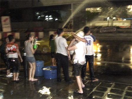 People with water guns in bangkok