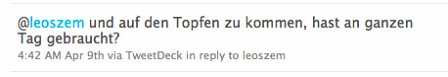 ein tweet von daniel kapp mit dem text auf den topfen zu kommen hast den ganzen tag gebraucht