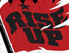 Schriftzug "Rise up" auf flatternder, roter Fahne (Plattencover)