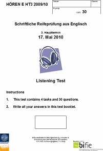 Deckblatt des Listening Tests für die schriftliche Englischmatura 2010