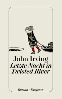 Cover des Buches "Letzte Nacht in Twisted River", Zeichnung eines kleinen Jungen, der einen Schlitten über Eis zieht