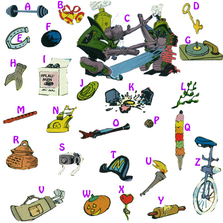 © diverse Buchstaben des Alphabets und dazugehörige Objekte