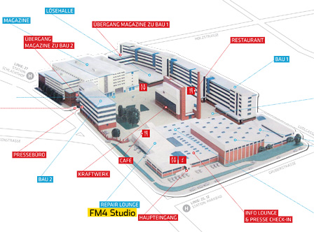 Lageplan der Ars Electronica mit FM4 Studio