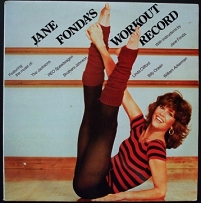 Jane Fonda in Fitness kleidung am Cover der Platte "Jane Fonda's Workout Record"