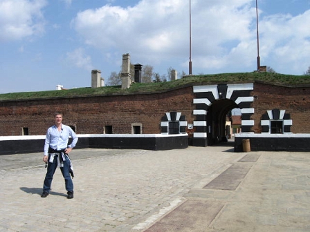 Outside the Small Fortress at Theresienstadt where his grandmother, Lotte, was liberated in May 1945