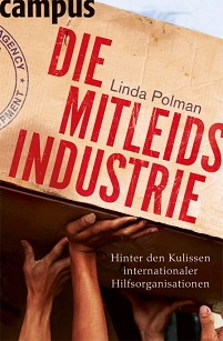 buchcover - linda postman - die mitleidsindustrie - paket, das von mehreren haenden getragen wird