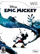 Das Cover des Videospiels "Epic Mickey", auf dem Mickey versucht, Oswald mit gesprühter Farbe zu verjagen.