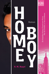 buchcover dreigeteilt gesicht eines mannes, titel homeboy, rosa gefaerbte skyline von new york