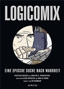 buchcover - logicomix - comicfigur - gesicht eines mannes, der dominosteine umstoesst