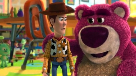 Cowboypuppe und Teddybär, Szenenbild aus "Toy Story 3"