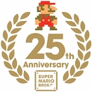 Das Logo zu "25 Jahre Super Mario Bros.": ein goldener Kranz mit der Zahl 25 und einer "Super Mario"-Figur aus dem Jahr 1985.