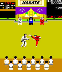 Eine Kampfszene aus dem Videospiel "Karate Champ" (1984).