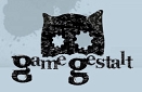 Das Logo der Videospiel-Design-Firma "Game Gestalt": Eine stilisierte Schrift und eine Silhouette einer Eule mit Zahnrädern als Augen.