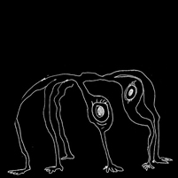 logo von der radiohead-seite, eine art zweiköpfiges beziehungsweise zweiäugiges spinnenwesen
