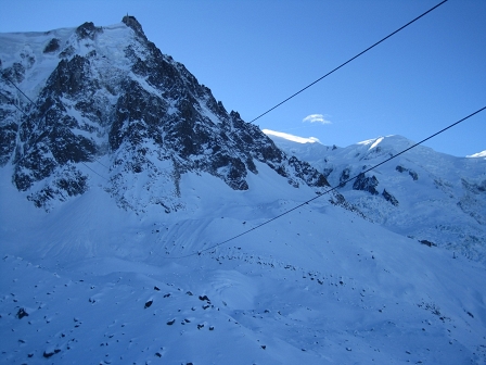 blick rauf auf die aiguille du midi