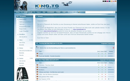 Screenshot der Website kino.to