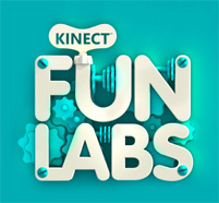 Das Logo zu "Kinect Fun Labs": Ein stilisierter Schriftzug mit Blockbuchstaben in Form eines Würfels.