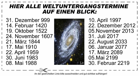 Zettel mit Weltuntergangterminen