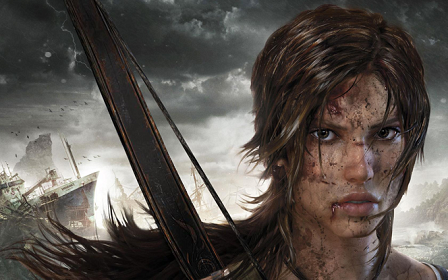 Eine gezeichnete und verdreckte Lara Croft aus dem Computerspiel "Tomb Raider" vor einem untergehenden Schiff. Darüber fegt ein Gewitter.