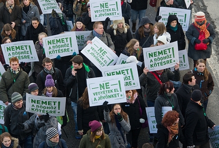 Demonstration gegen das neue Hochschulgesetz in Budapest