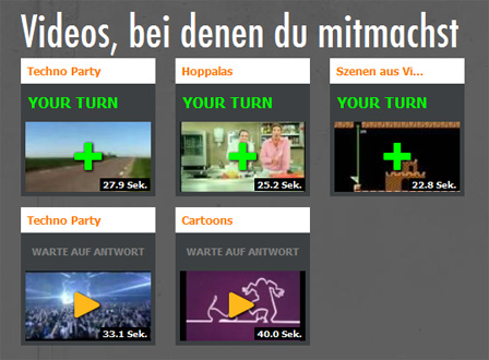 Videoausschnitte aus dem Spiel "Your Turn". Die Überschrift darüber lautet "Videos, bei denen du mitmachst."