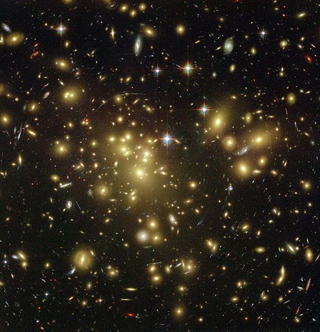 A massive cluster of yellowish galaxies