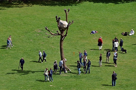 Visitors of the documenta (13) walk around the artwork 'Idee di Pietra' by Italian artist Giuseppe Penone at Karlsaue Park 