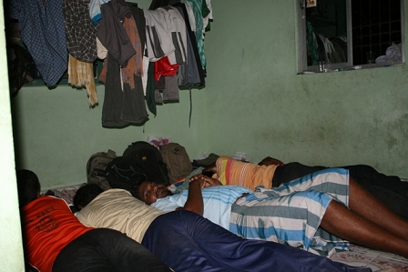 workers in cramped conditions