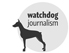 Silhuette eines Hundes mit dem Schriftzug "Watchdog Journalism"