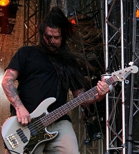 Bassist Chi Cheng of Deftones performing at the Hultsfred Festival in Sweden.