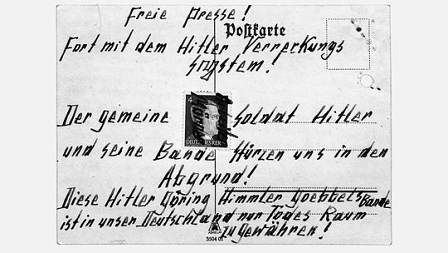 Widerstand-Postkarte von Otto und Elise Hampel