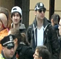 Handout image released by the Federal Bureau of Investigation of 'suspect #1 (R) and #2 (L)' in the Boston Marathon Bombing during a press conference in Boston, Massachusetts, USA, 18 April 2013