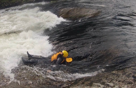 practising swimming in the river