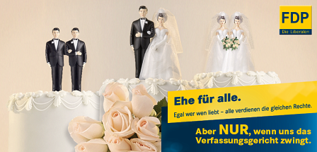 Modifiziertes FDP-Plakat zur Homo-Ehe