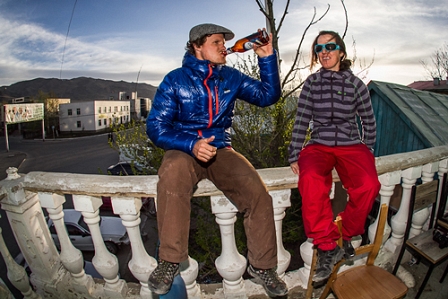 Michi and Mel hanging out in Olgii. Behind them is nothing but endless steppe.