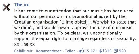 © Screenshot Facebook The xx Facebook-Nachricht